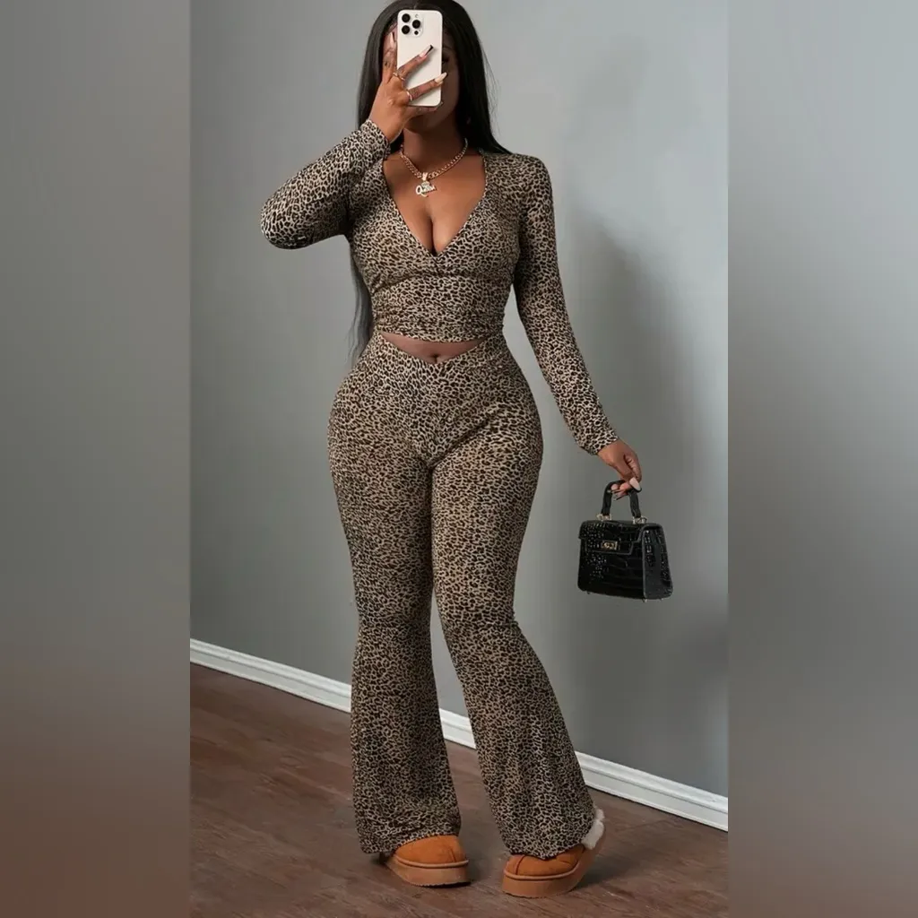 Leopard Print 2 piece set Brown Size L - Image 5