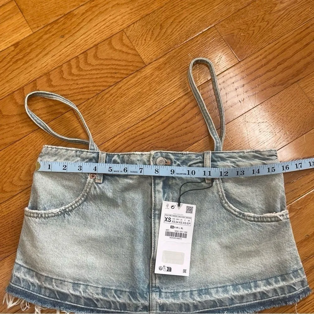 ZARA TRF DENIM SKIRT EFFECT CROP JEAN TOP Sz XS - Image 6