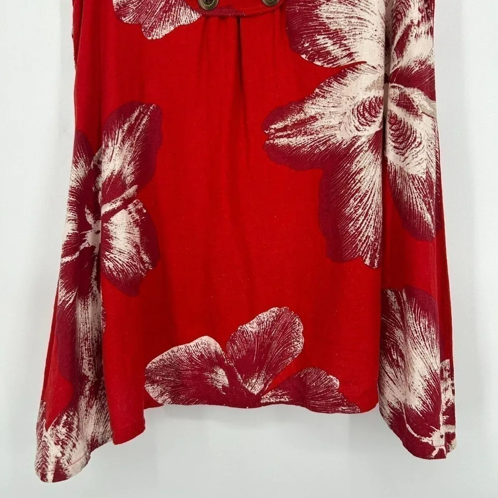 NEW For Cynthia Linen Blend Sleeveless Jacket Red Floral Asymmetric Pock… - Image 8