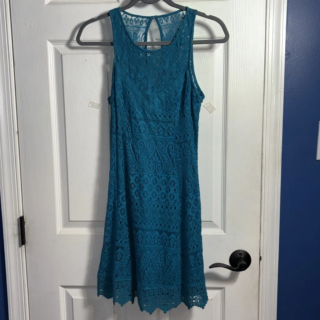 Hollister Croched Lace Teal Halter Midi Dress Size 4 - Image 2