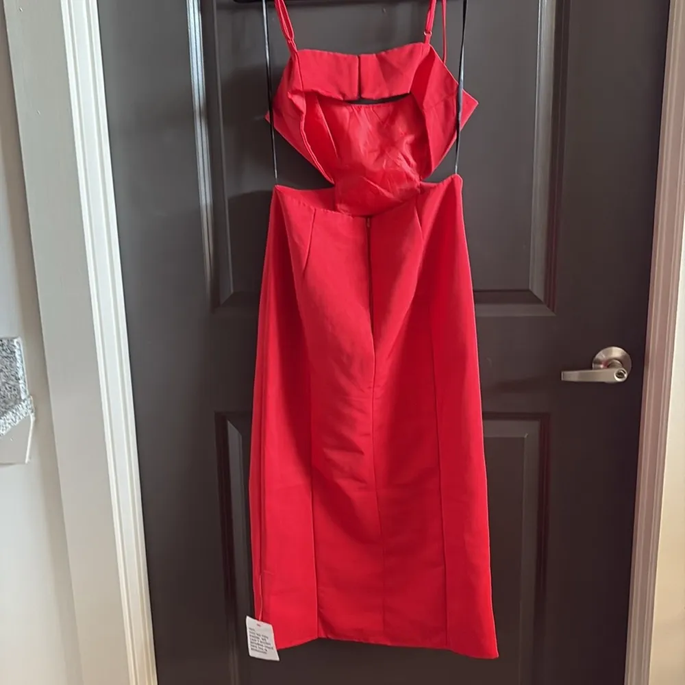 ASOS Red Sheath Midi Dress with Cutout Spaghetti Straps - Image 5