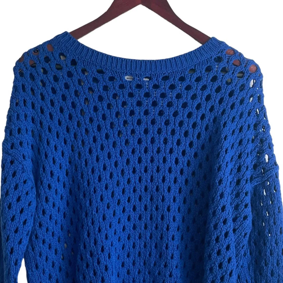 Club Monaco Sweater Women Blue Crew Neck Long Sleeve Crochet Knit Pullover - Image 10