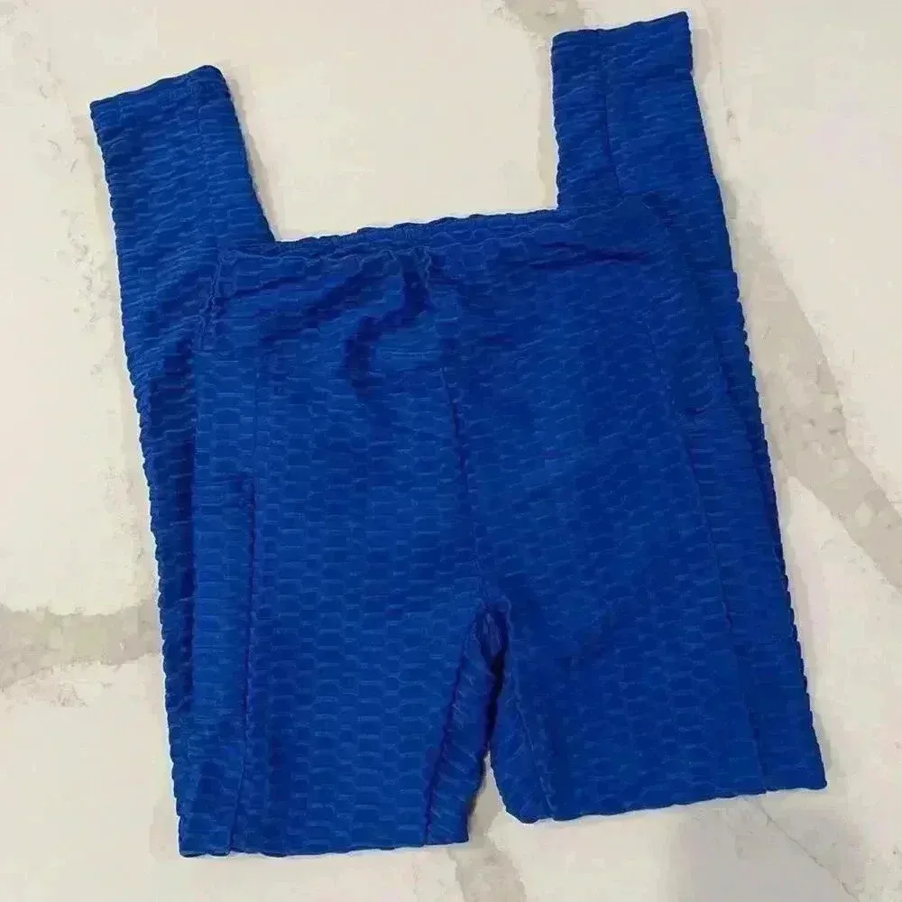 Ellie & Kate Scrunch Butt High Waisted Activewear Leggings Textured Womens Small Blue - Image 2