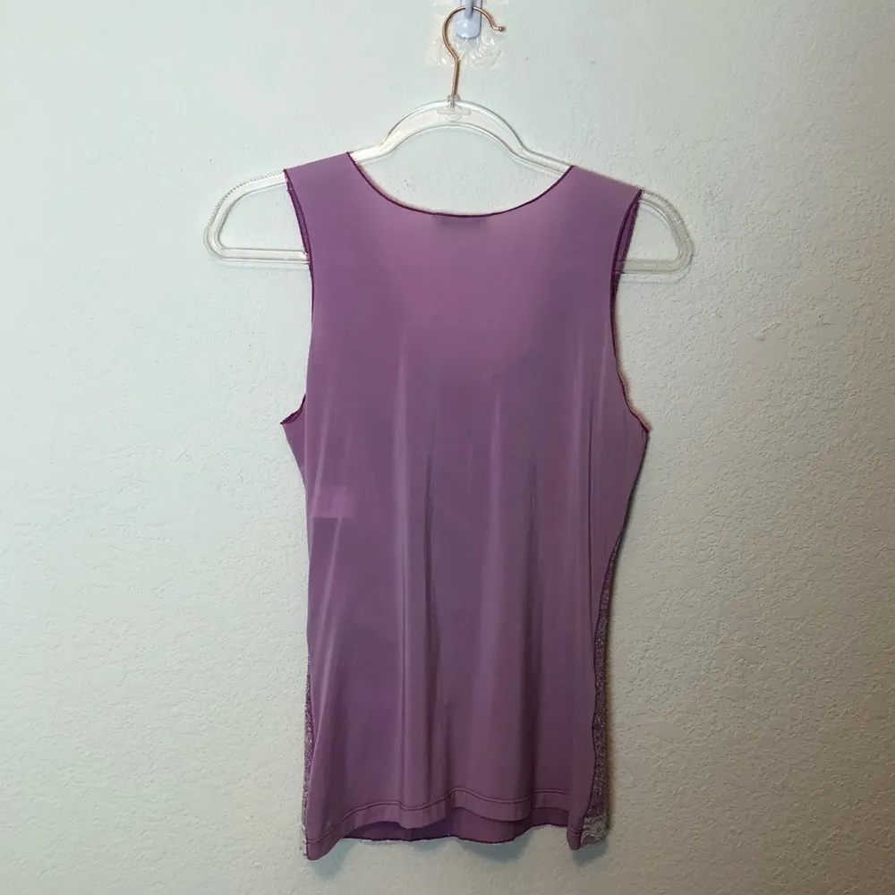 Nina Ricci Sleeveless Blouse Gathered Tweed & Silk Lace Trim 40 Purple Size undefined - Image 2