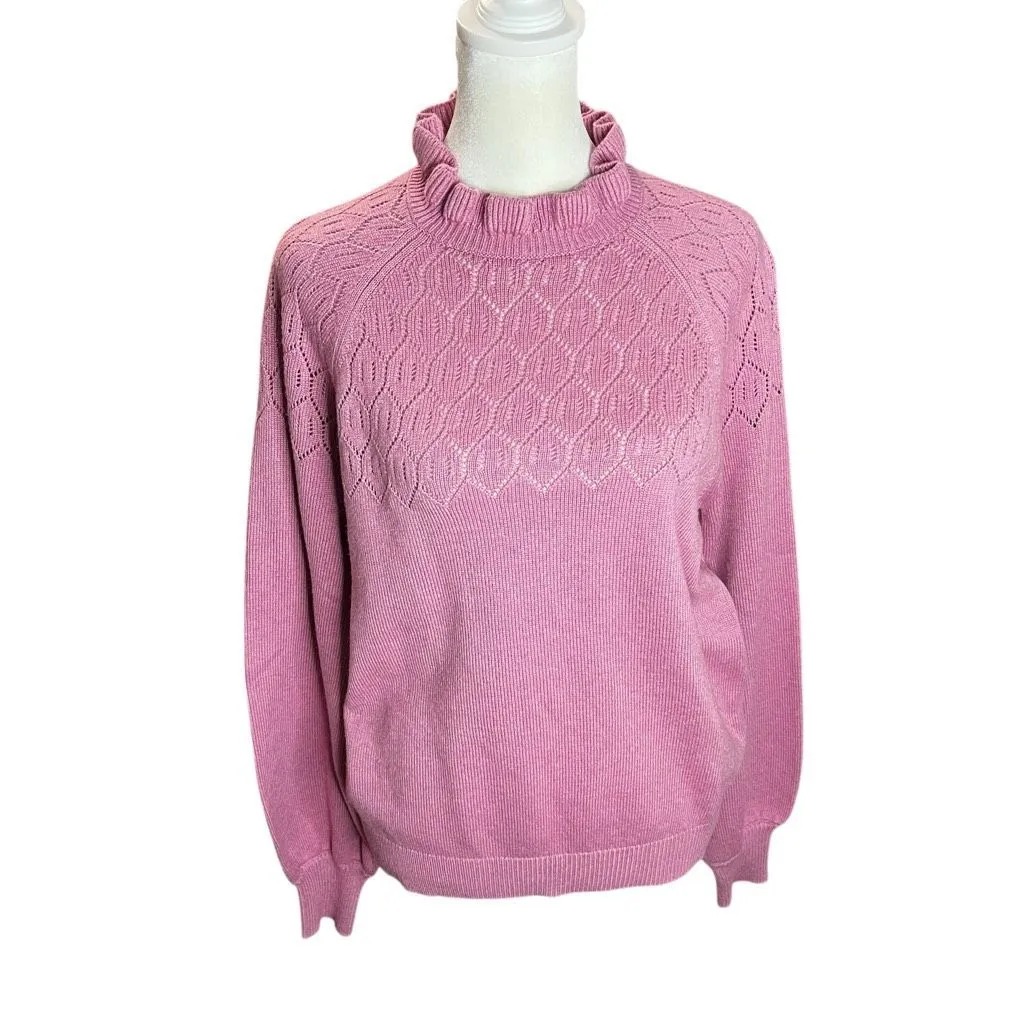 Boden Pointelle Detail Cashmere Blend Pink Sweater Strawberry Sherbet M NWT Size M - Image 3