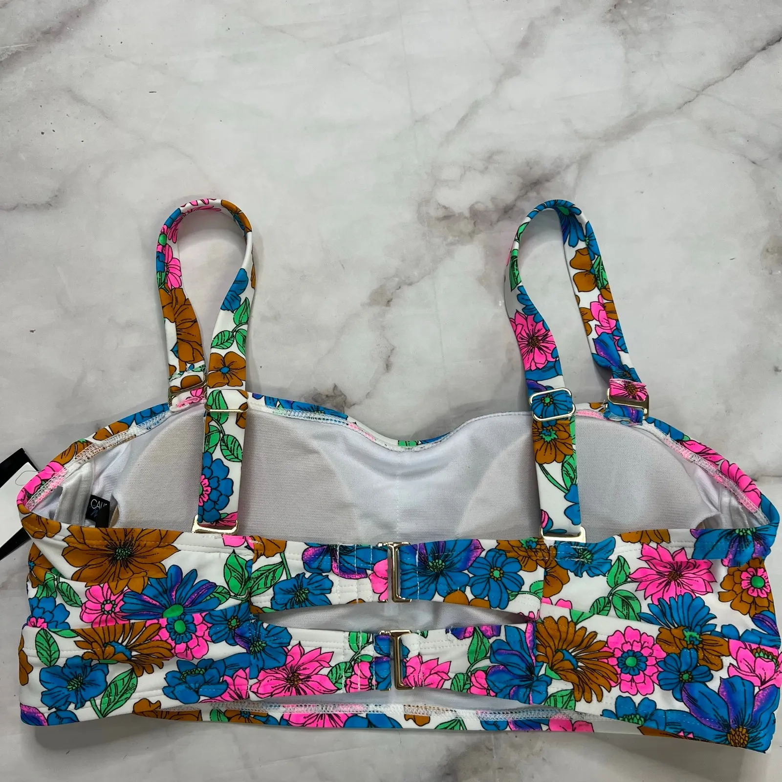 California Waves Wallpaper Floral Bandeau Bikini Top Size 1X Multi Straps New - Image 4