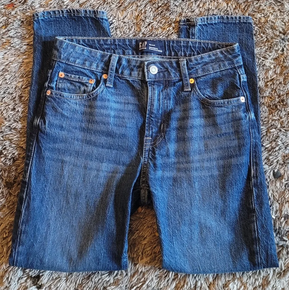 Gap Denim Universal Slim Boyfriend Fit Dark Wash Jeans 24P - Image 2