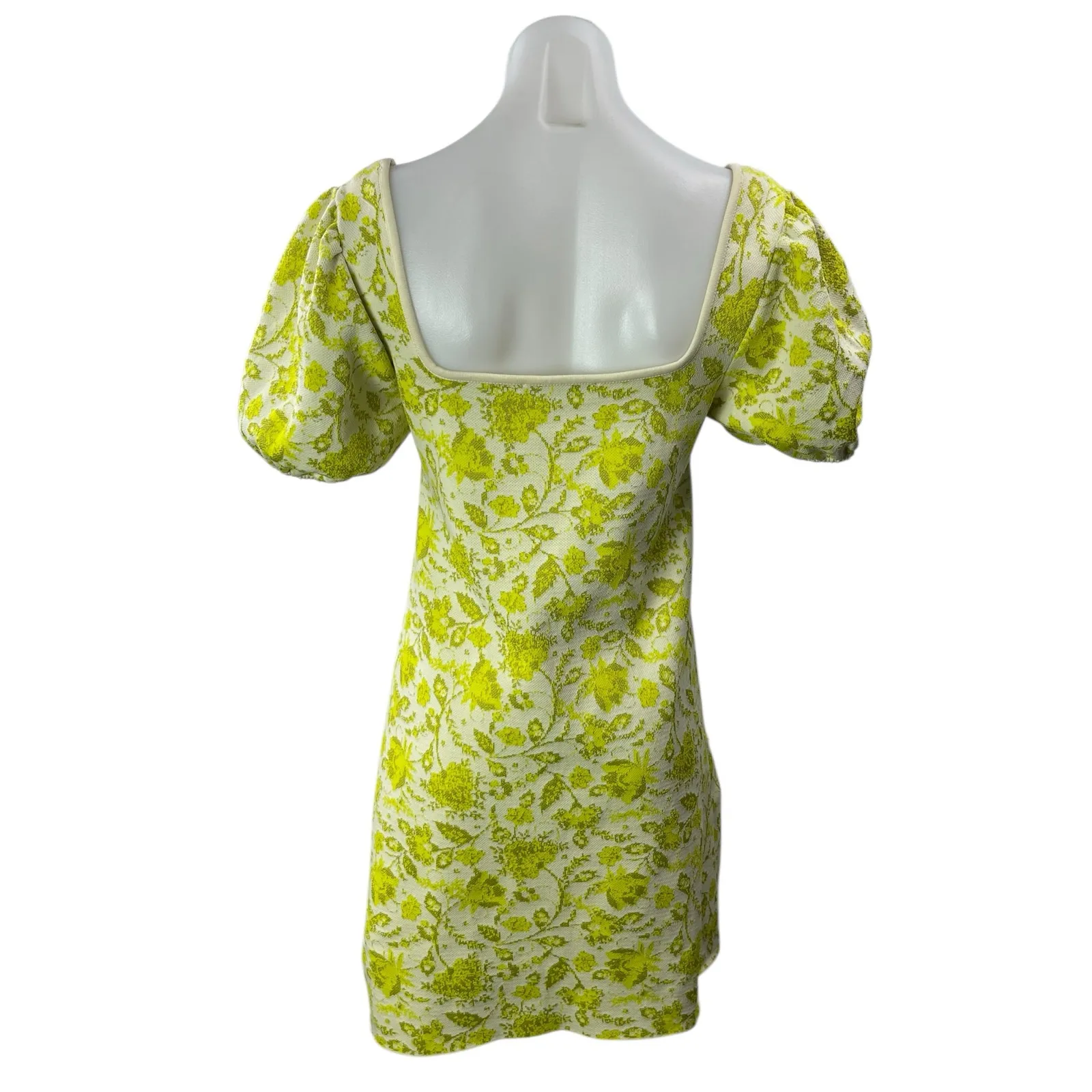 Zara Women's Green Floral Short Puff Sleeve Square Neck Mini A Line Dress Size M - Image 2