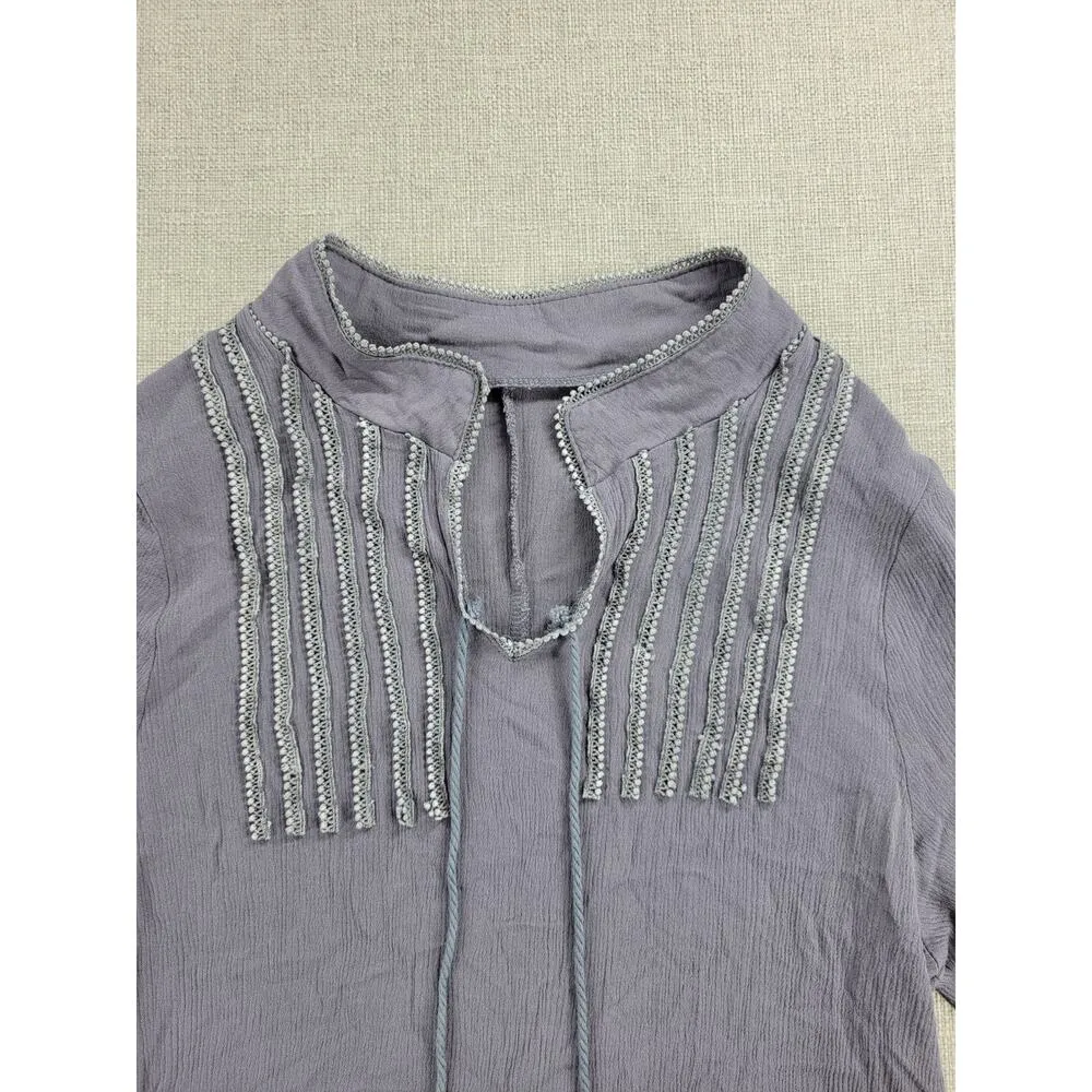 Mislook Womens Blouse Size S Dusty Purple Lace Boho Tassel Neck 3/4 Sleeve Tunic - Image 9