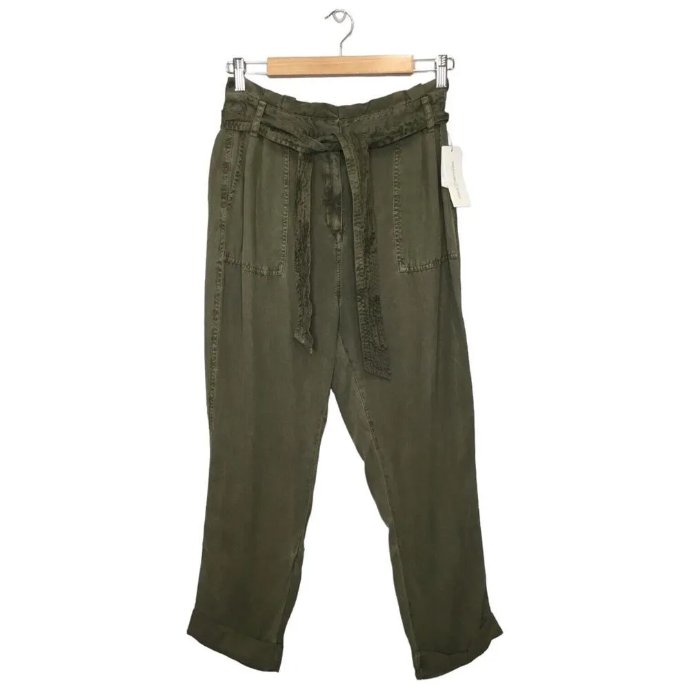 New Treasure And Bond Pants Womens Size 6 Paper Bag Waist Cuffed Olive Green - Image 3