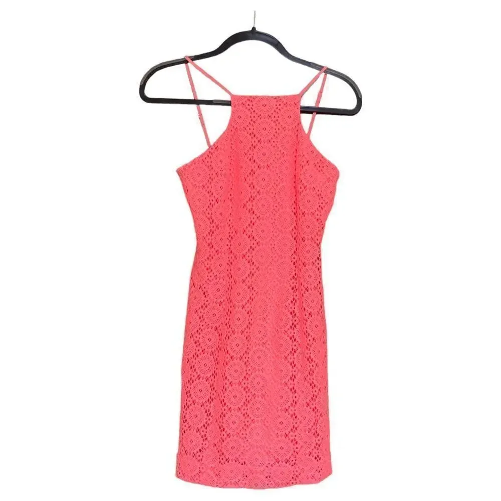 LILLY PULITZER Pink Costello Halter Dress Lace Pucker Pink Extra Small - Image 3