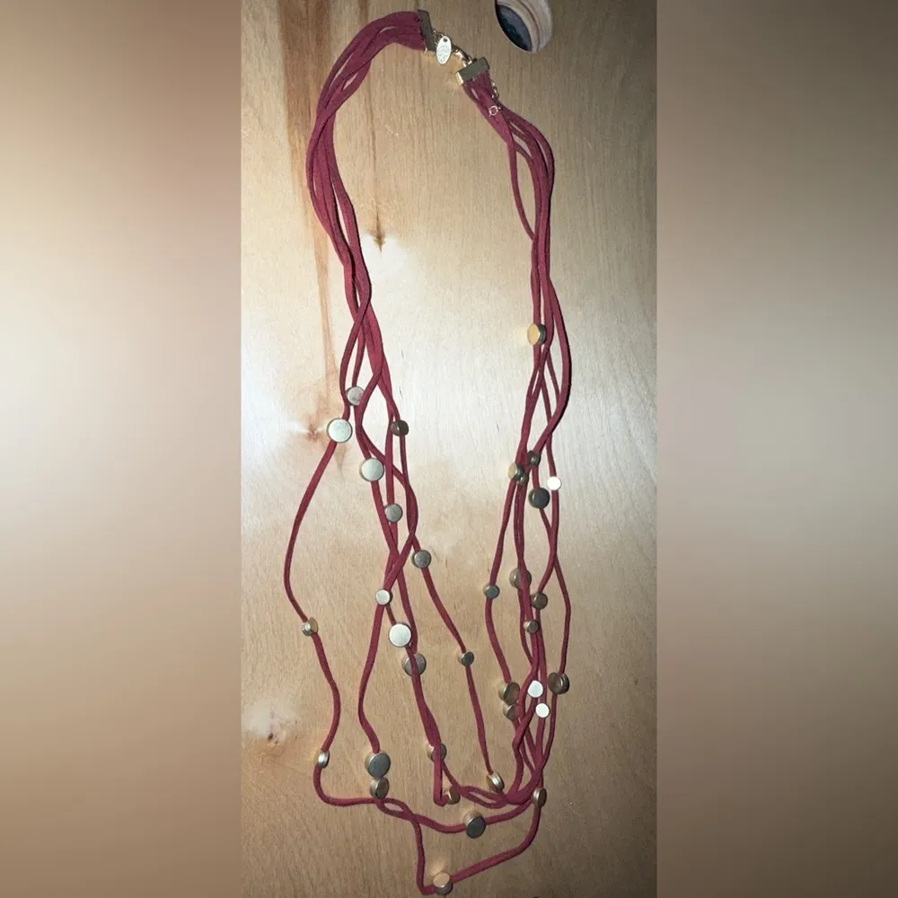 Charming Charlie Red Necklace with Gold Discs - Image 7