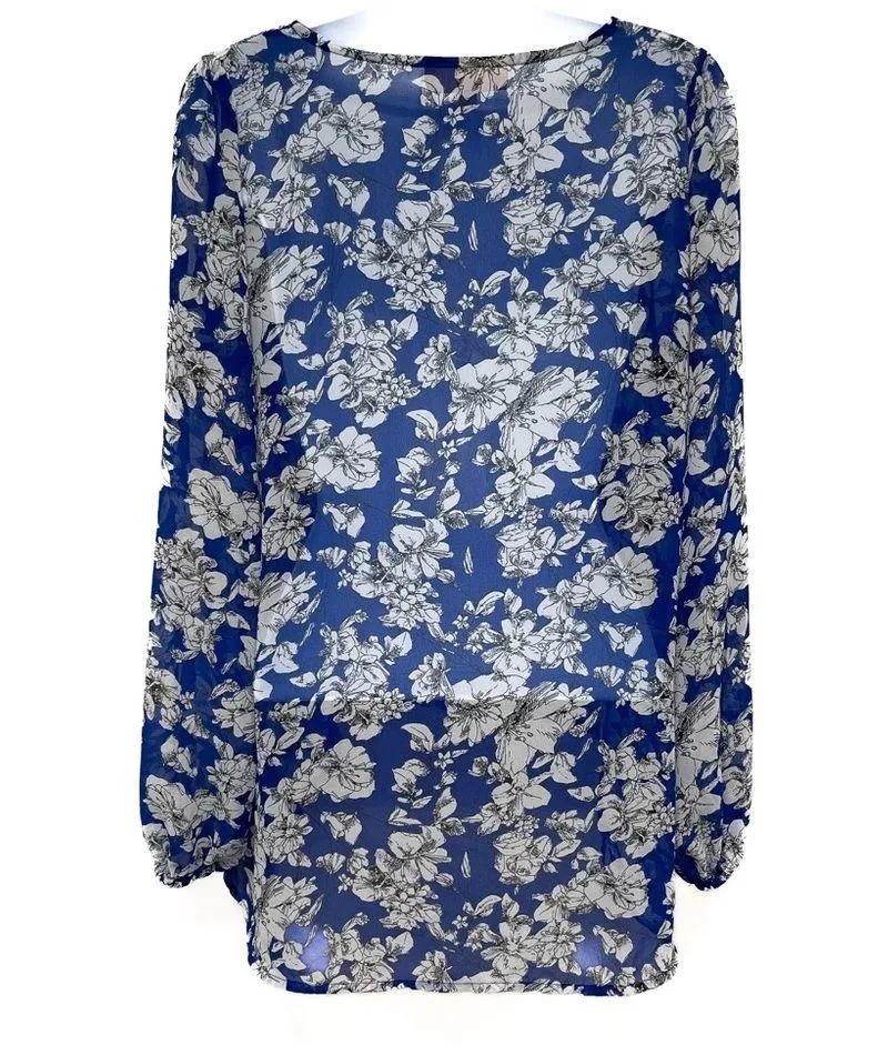 2/$30 Anthropologie Philosophy Floral Print Chiffon Long Sleeve Blouse Top VNeck - Image 5