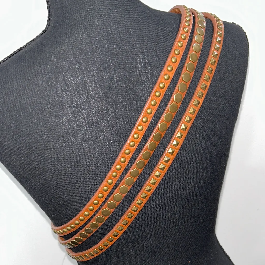 Leatherock Brown “Let It Rock” Belt with Gold Studs - Image 3