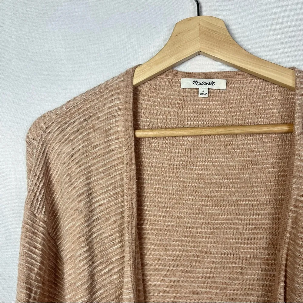 Madewell  Summer Ryder Light Tan Blush Stripe Cardigan Sweater L - Image 32