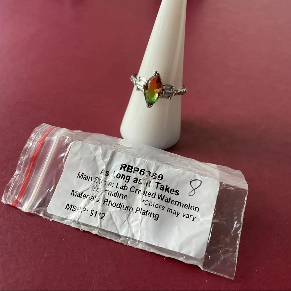 Bomb Party RBP6389 “As Long as it Takes” LC Tourmaline on Rhodium Sz 8 Ring NWOT - Image 3