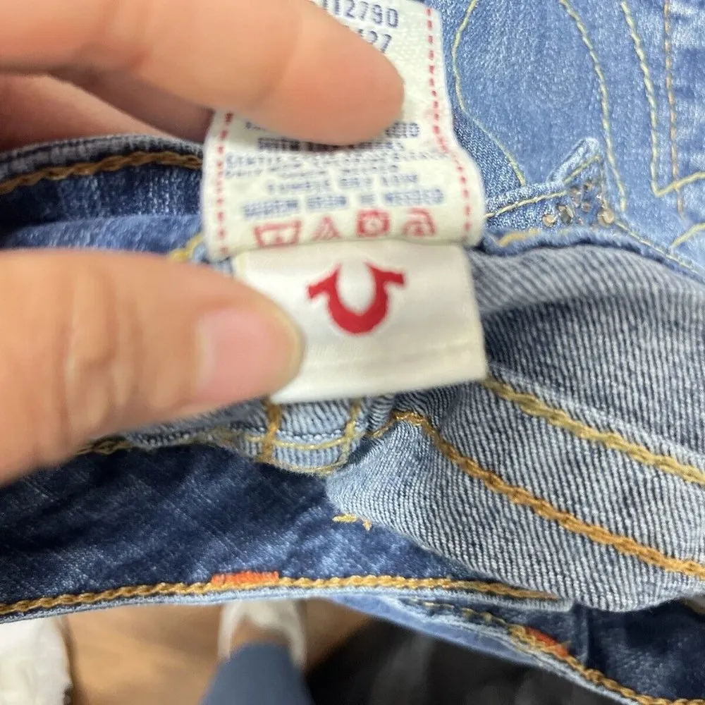 True Religion Hi Rise Boot Cut Bling Flap Rhinestones Crystals Pockets Jeans 25 - Image 12