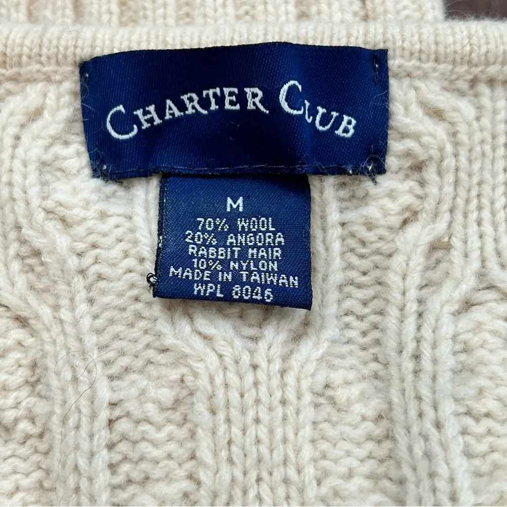CHARTER CLUB wool/angora blend ecru knit sweater, size M - Image 8