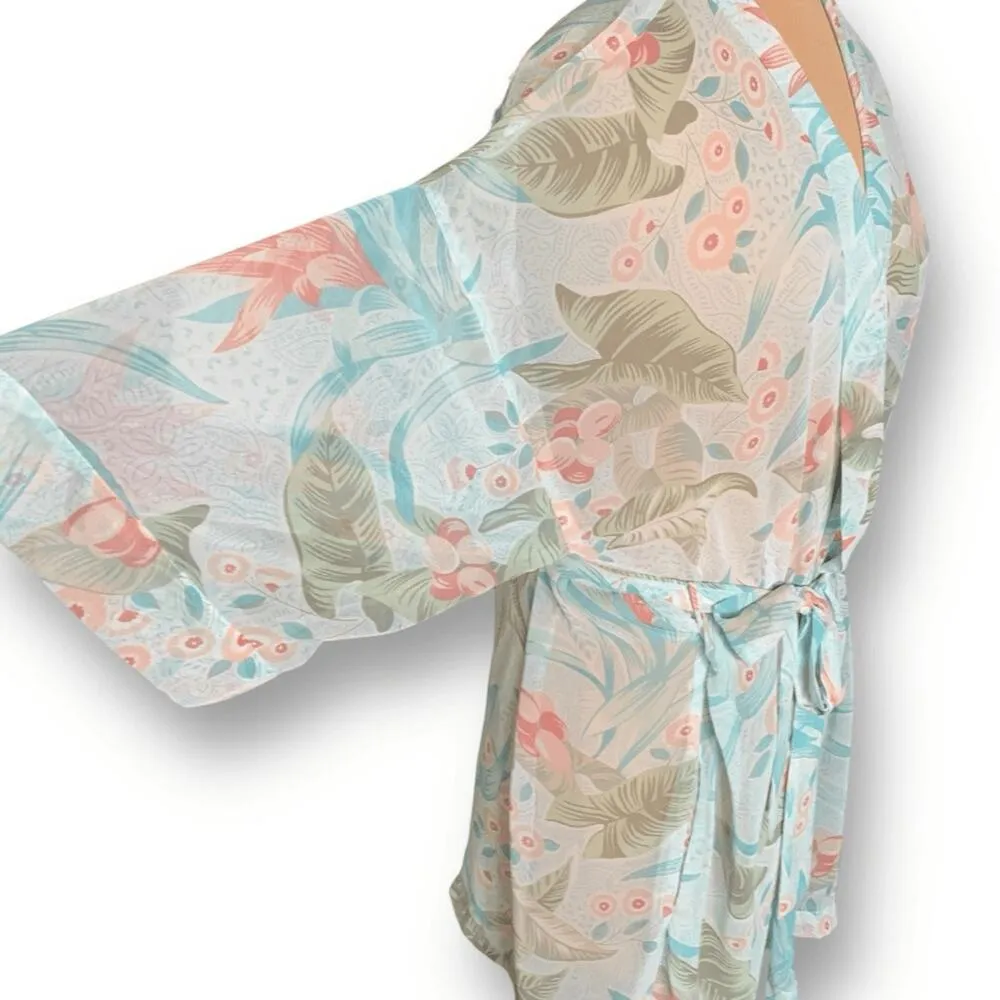 Vintage Y2K Fantasies By Morgan Taylor Sheer Floral Kimono Robe Pastel Green OS - Image 2