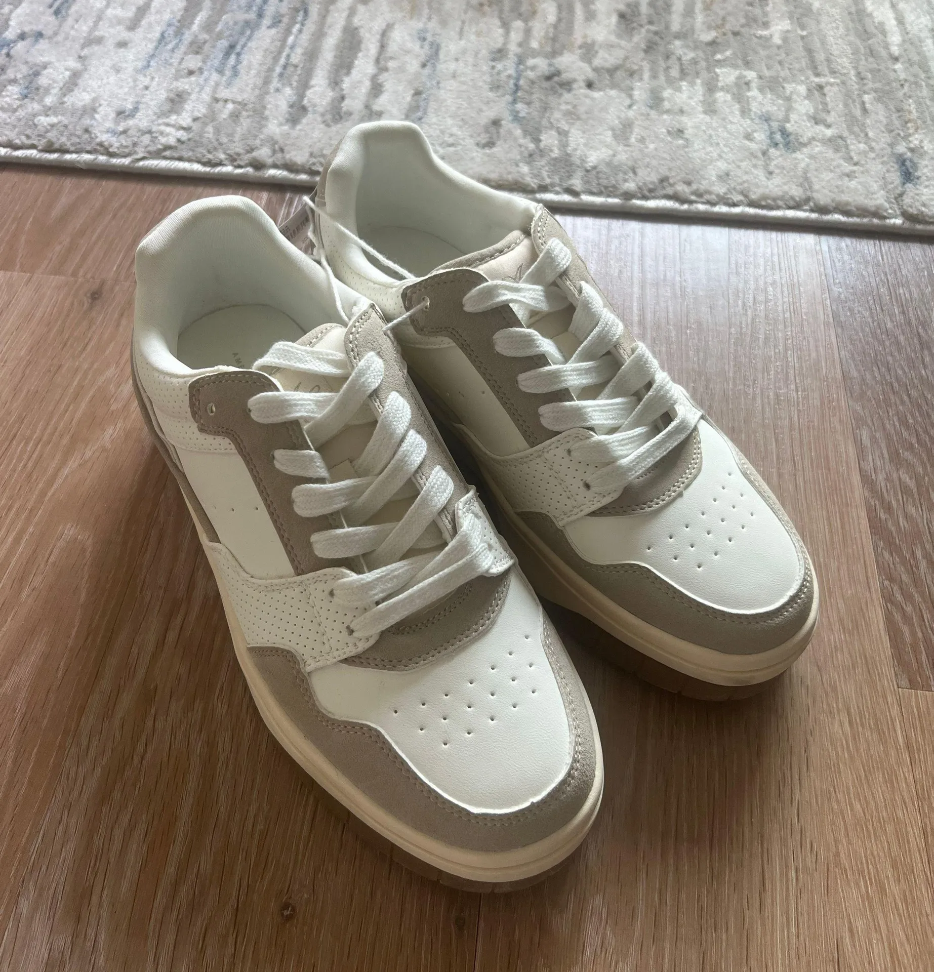 AE White Beige Taupe Varsity Retro Sneaker Chunky Platform Shoes - Image 5