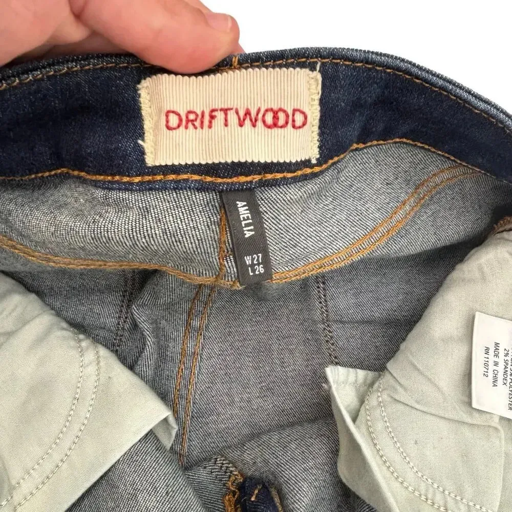 Driftwood Amelia Dark Blue Jeans Cropped Straight Studded Raw Hem‎ Jeans Size 27 - Image 12