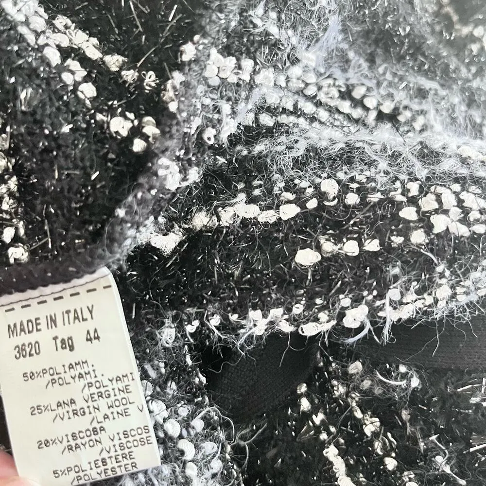 Stizzoli Black White Eyelash Knit Striped Metallic Cardigan Sweater Jacket Size M - Image 11