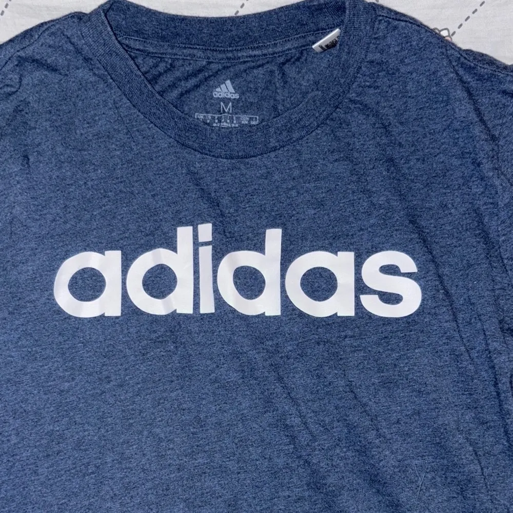 Adidas Navy Tee with White Logo Blue Size M - Image 3