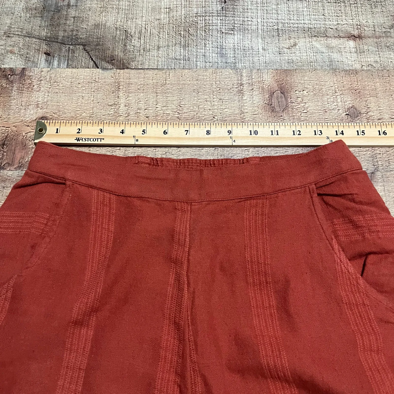 Free People Women's Orange Linen Blend Beach Pull-On Wide Leg Cropped Pants Sz S - Image 3