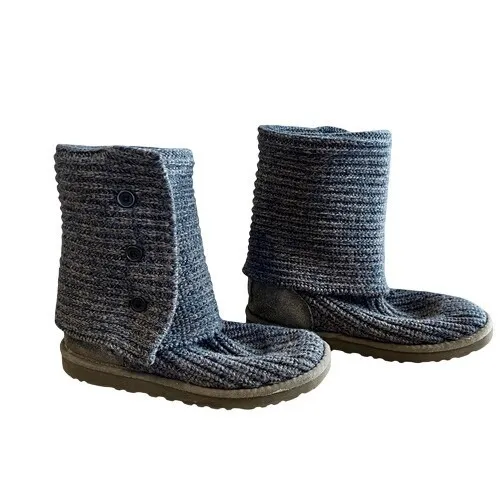 UGG Australia Cardy III Knit Button Foldable Blue Boot 7 Lamb Fleece‎ Shearling - Image 7