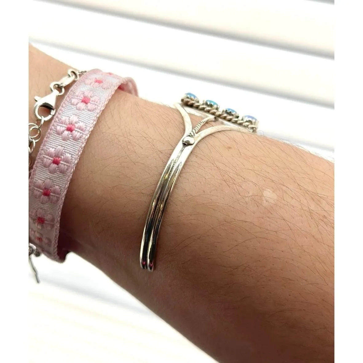 Navajo Handmade Blue Lab Opal Sterling Silver Cuff Bracelet - Image 3