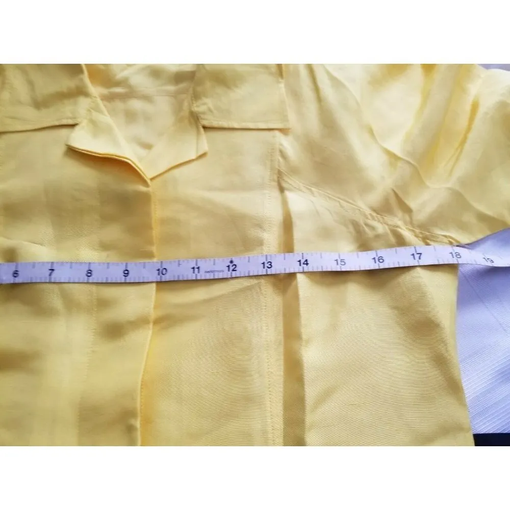 Vintage Ellen Tracy Short Sleeve Yellow Silk Black Velvet Sash Button Down Dress - Image 12