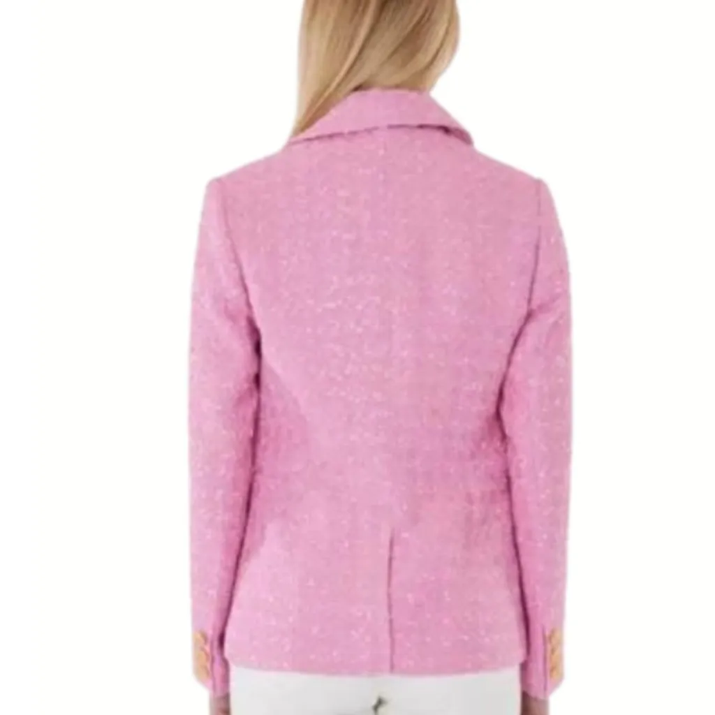 NWOT Dolce Cabo Double Breasted Boucle Jacket Tweed Pink Size M - Image 3