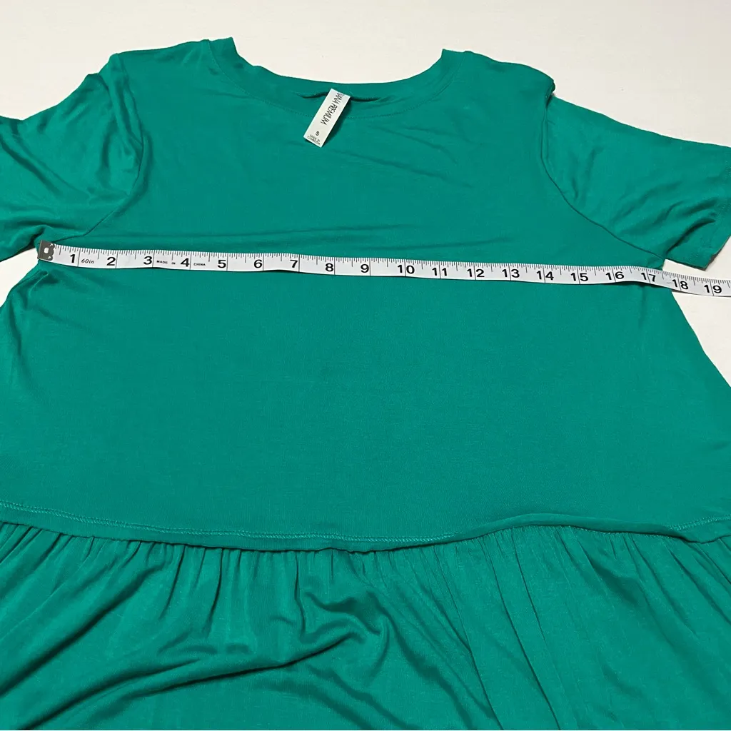 Zenana Premium Womens Size Small Green Short Sleeve Tiered Dress Raw Hem‎ Tunic - Image 5
