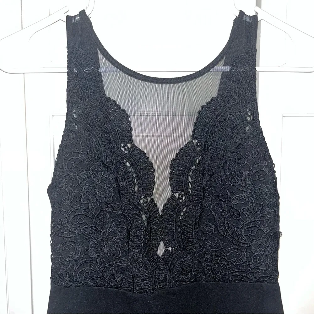 Lulu’s Black Dress Mini Mesh Deep V Neck Crochet Size M - Image 2