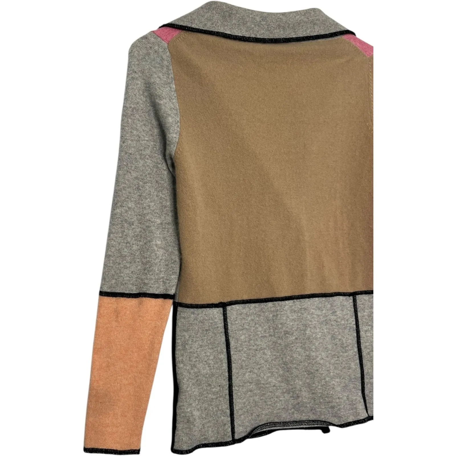 Cashmere Cardigan Sweater Womens Small Gray Colorblock Retro Vintage Inspired - Image 11