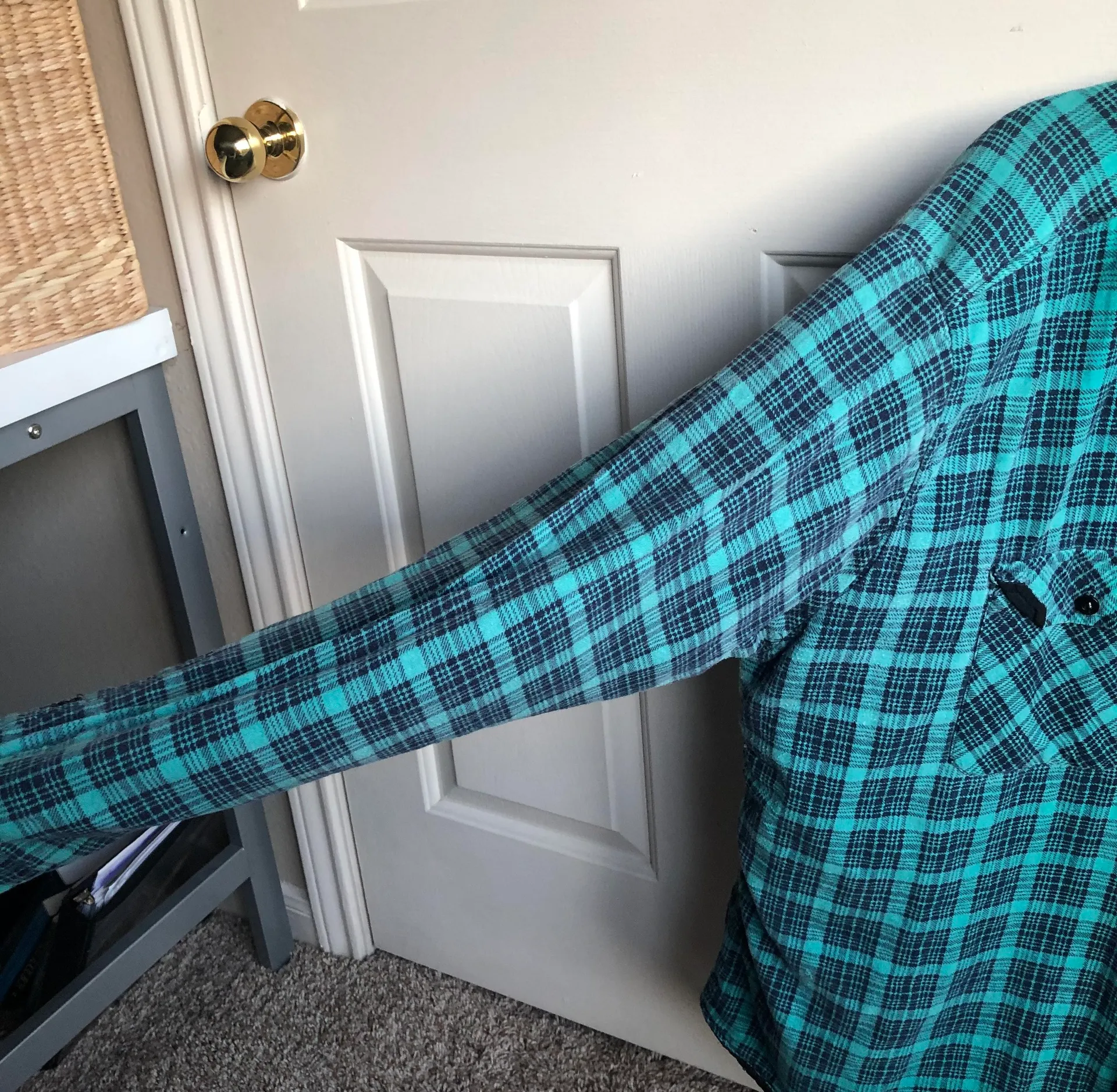 VINTAGE TURQUOISE PLAID FLANNEL JACKET BUTTON UP LINED INSULATED Blue Size XL - Image 5