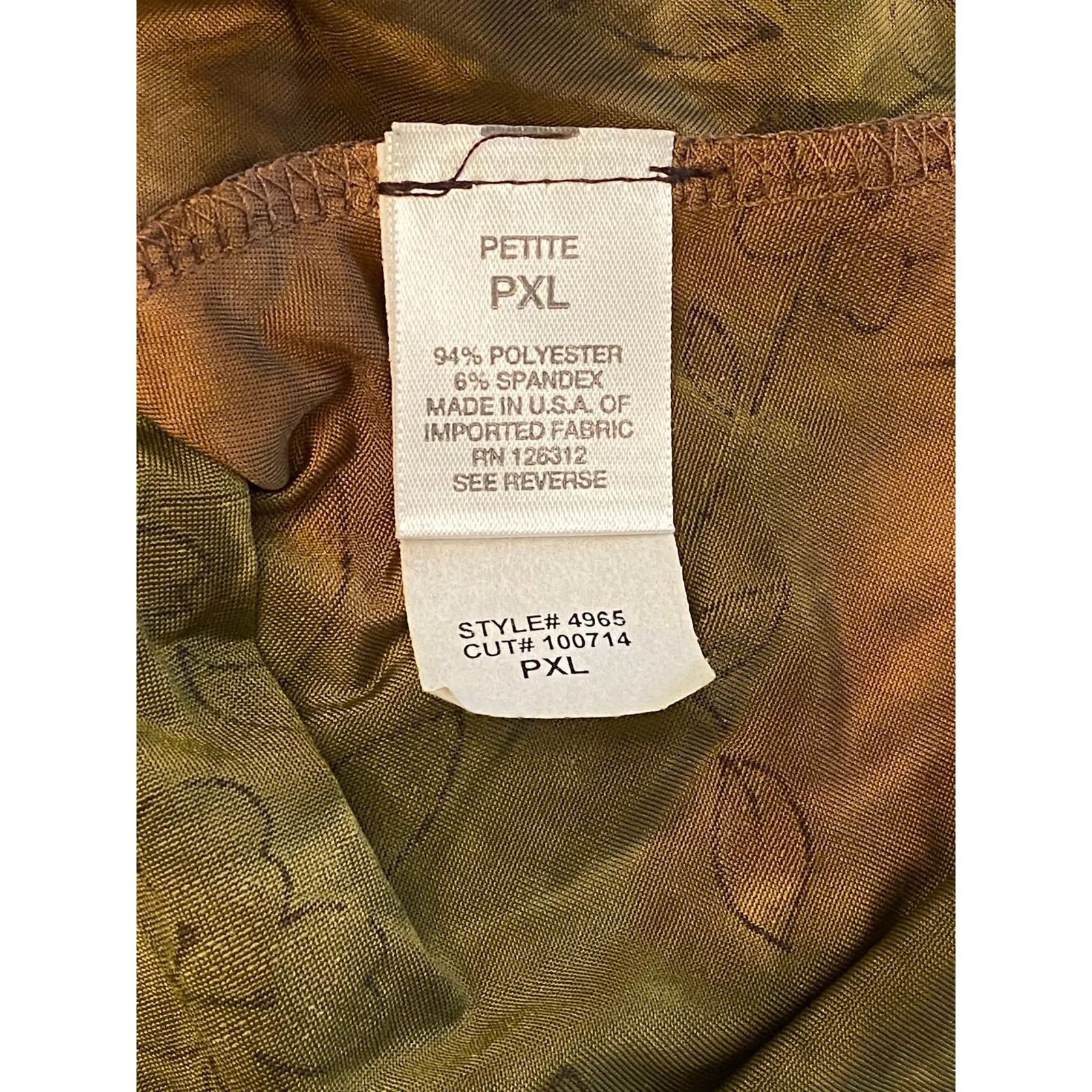 Y2K Gold Bling Brown Green Marbled Handkerchief Hem Flutter Sleeve PXL Blouse - Image 9