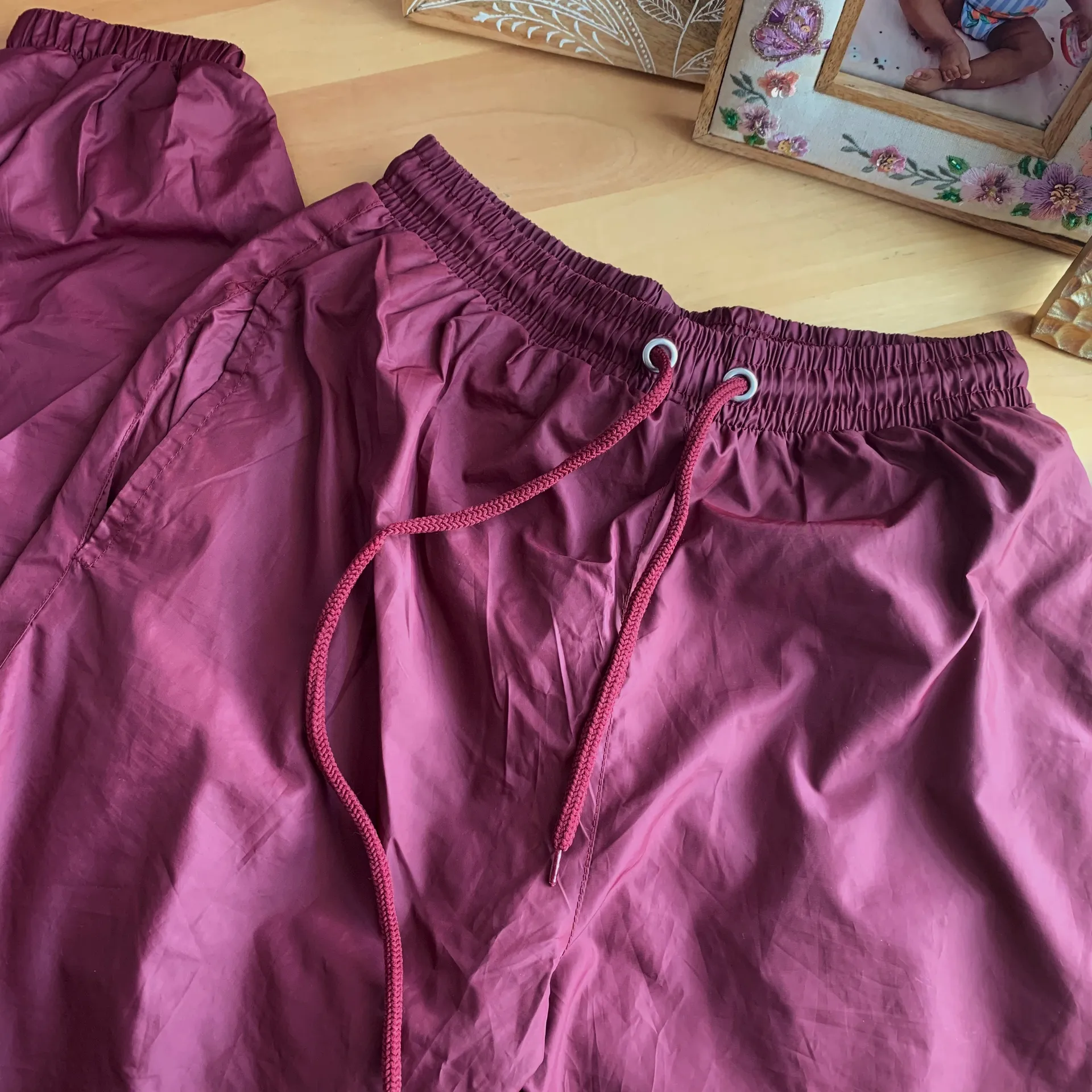 Burgundy Nylon Drawstring Joggers - Image 4