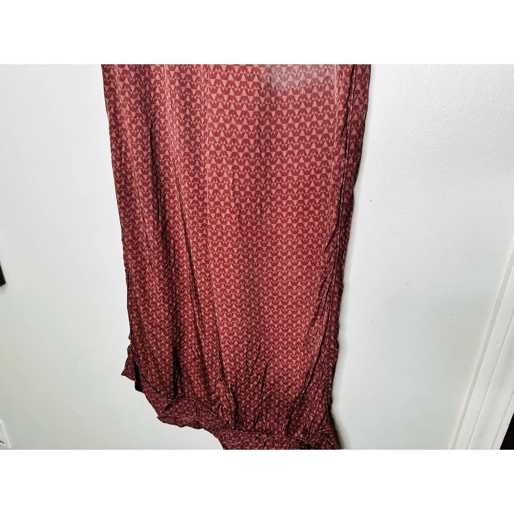 SPLENDID Purple Maroon Abstract Satin Lumi Wide Leg Pants Size Extra Small - Image 7