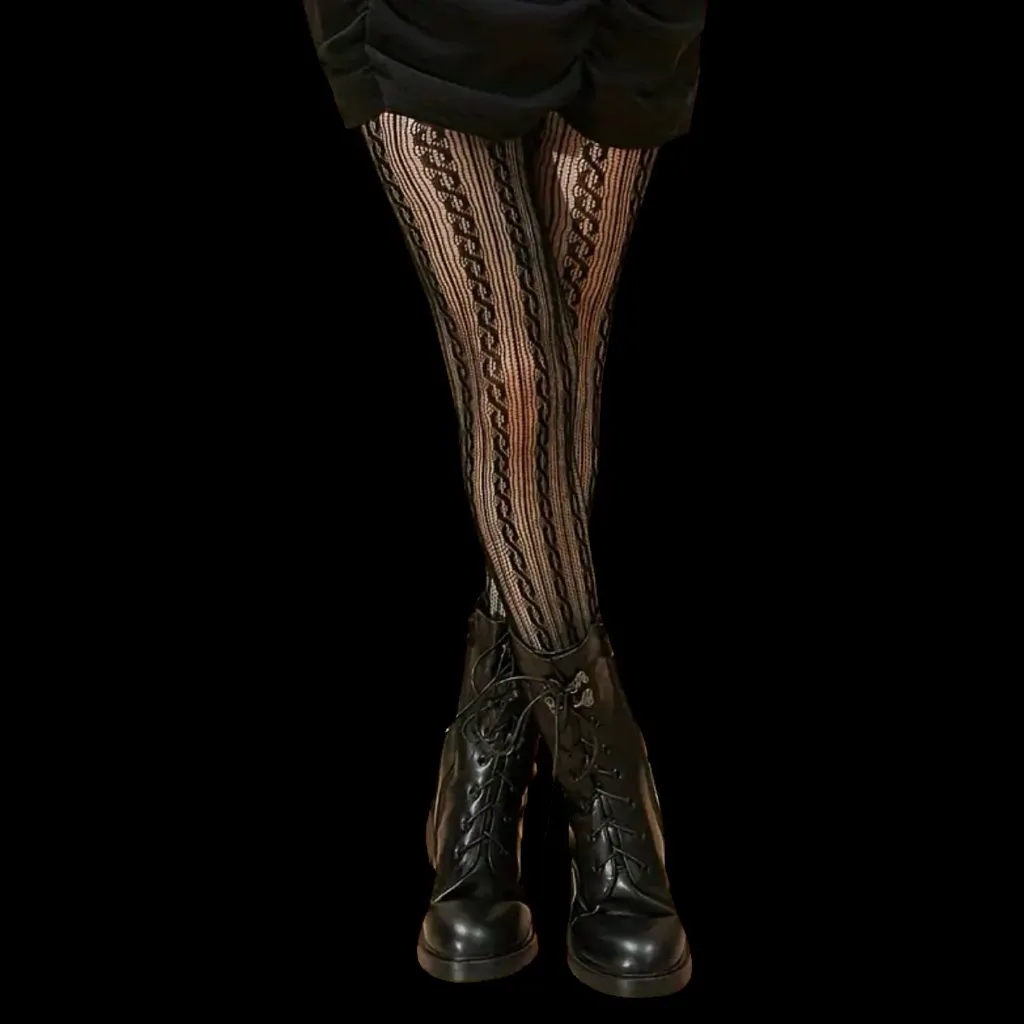 Twist Pattern Black Pantyhose, Sexy Slim Fit Footed Pantyhose One‎ Size - Image 11