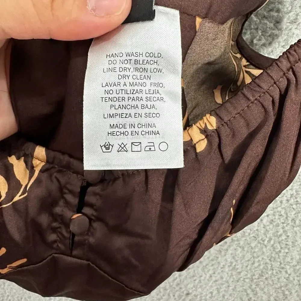 Isalis crop top womens large‎ brown floral exposed zipper satin boho festival Brown - Image 6