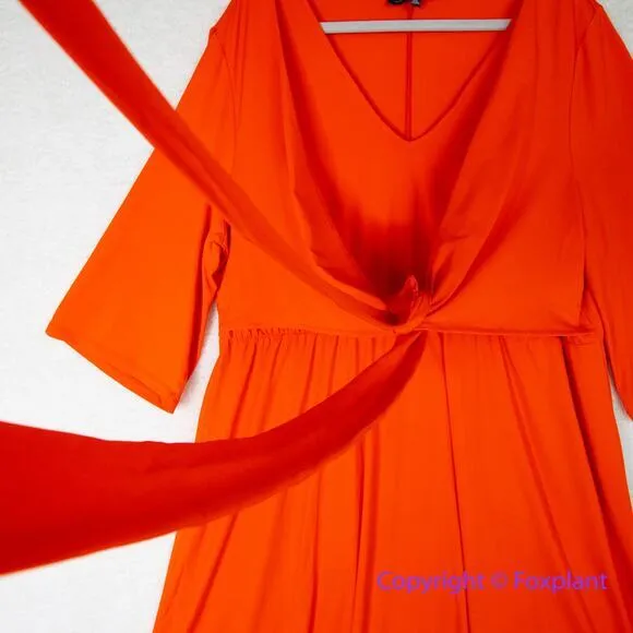 New! Eloquii orange red tie front V neck bell sleeve dress, size 20 - Image 5