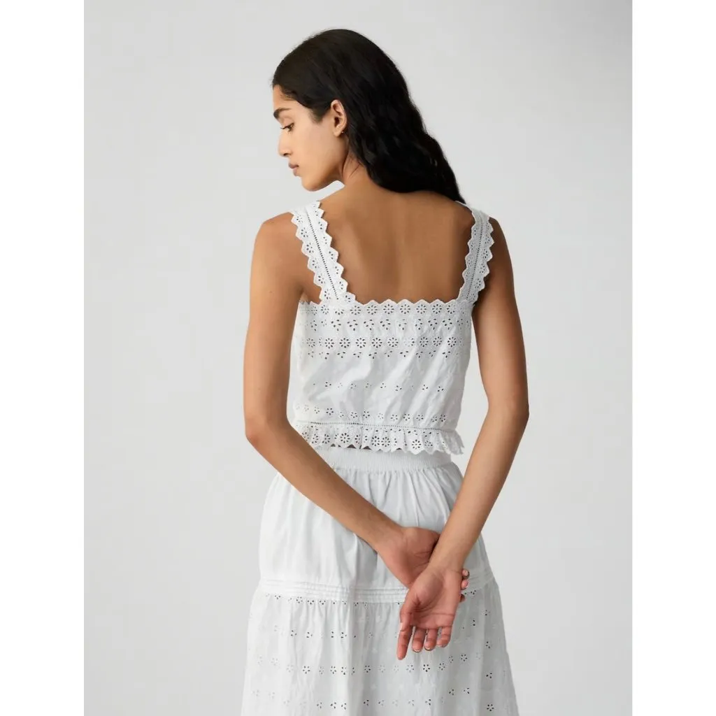 NWT GAP x Doen Eyelet Cropped Tank Top in White Relaxed Blouse L Size L - Image 3