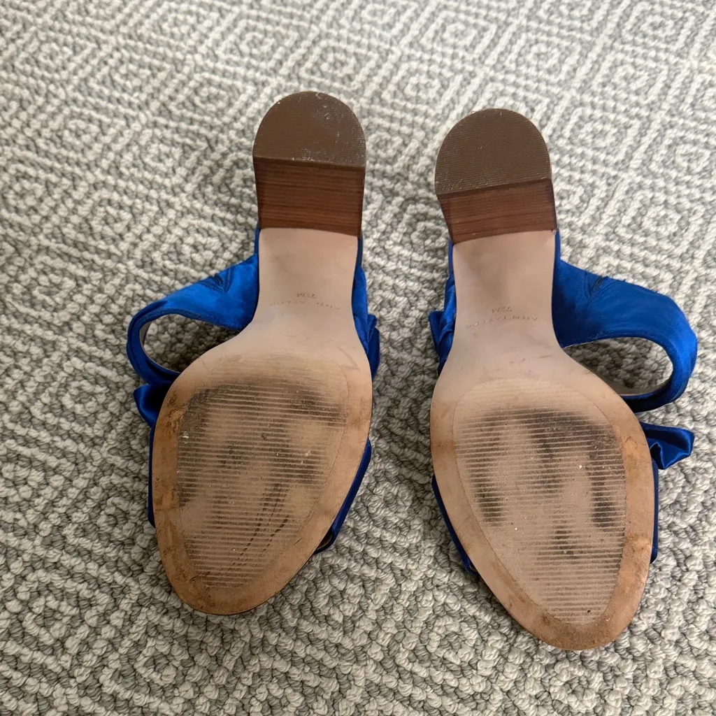 Ann Taylor Royal Blue Satin Bow Sandals - Image 3