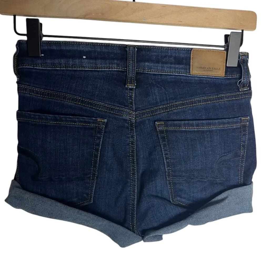 American Eagle Women's 00 Hi-Rise Shortie Jean Shorts Denim Rolled Super Stretch - Image 3