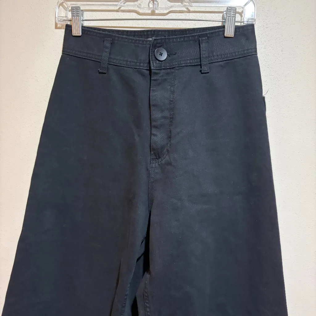 Zara Marine Straight Wide Leg Jeans Frayed Raw Hem Black High Waist - Image 3