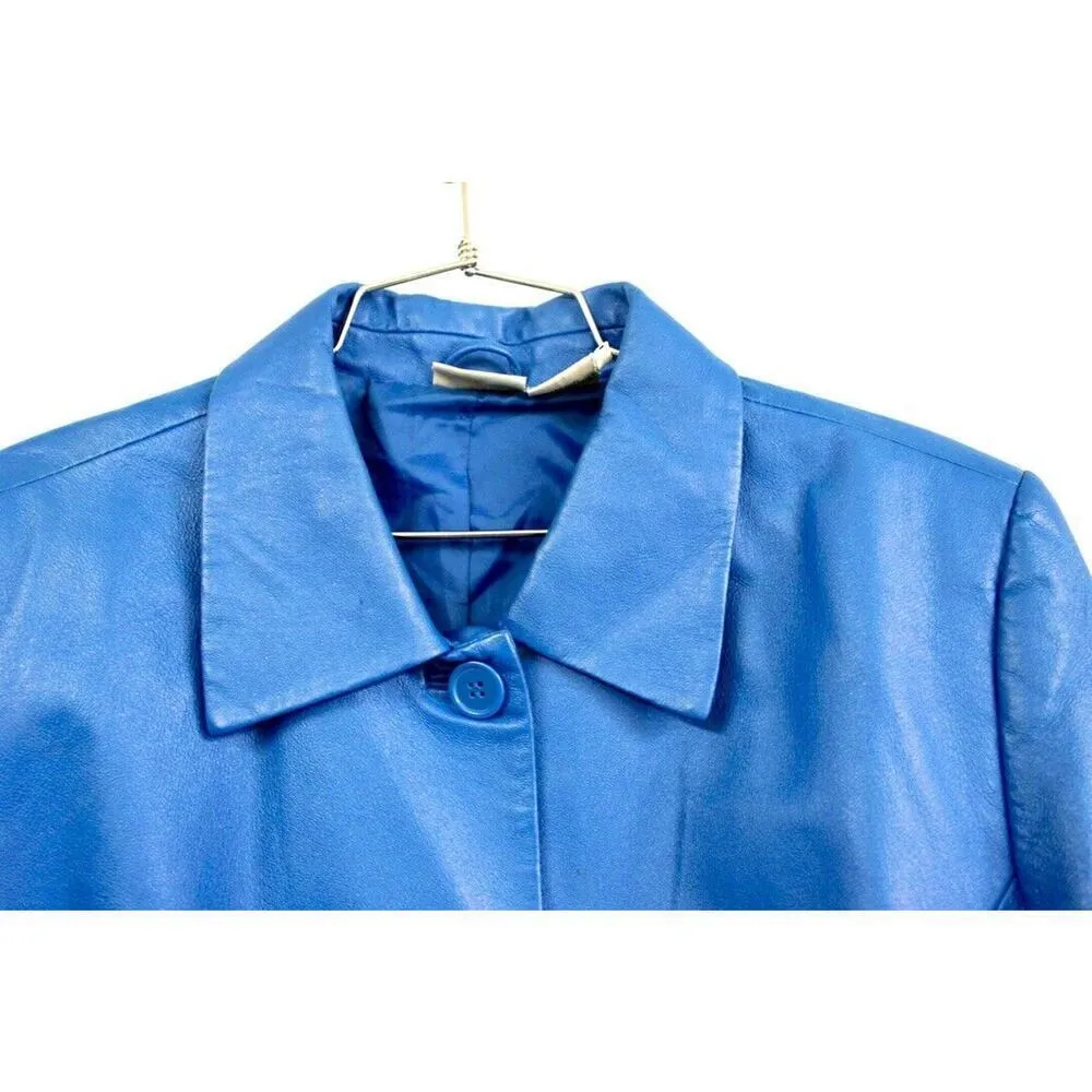 Retro Newport News 80s/90s Women LG Blue 2Way Convertible Cropped Leather Jacket - Image 3