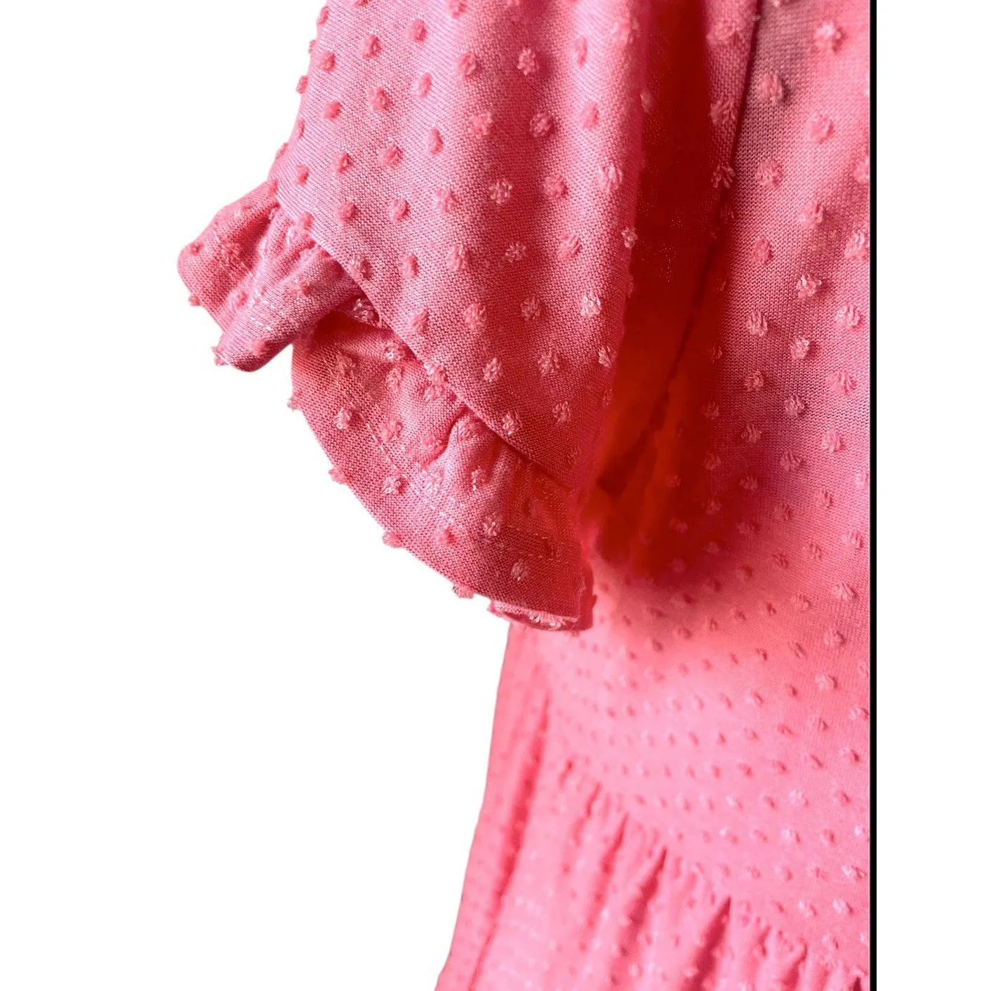 Sugar + Lips Coral Pink Swiss Dot‎ Tiered Babydoll Dress Women's Small - Image 4