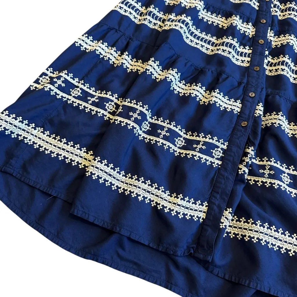 Roller Rabbit Sleeveless Navy Dress Embroidered Tiered Button-Down Size Medium - Image 6