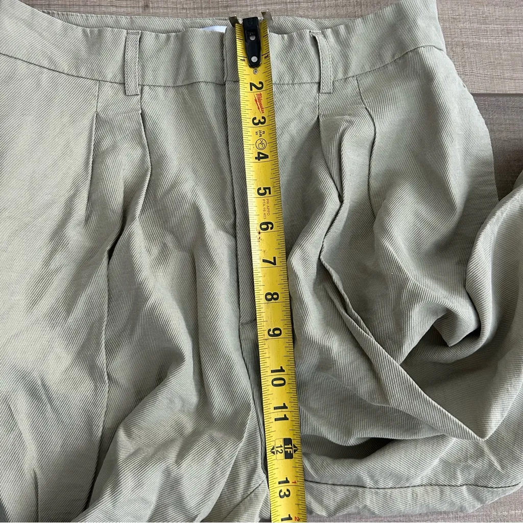 Zara High Rise Pleated Front Wide Leg Light Sage Green Trouser Pants M - Image 7